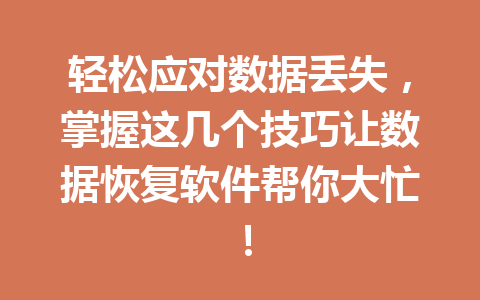 轻松应对数据丢失，掌握这几个技巧让数据恢复软件帮你大忙！