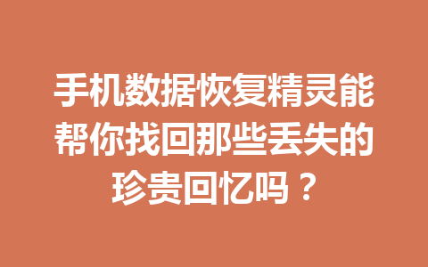 手机数据恢复精灵能帮你找回那些丢失的珍贵回忆吗? 手机数据恢复精灵能帮你找回那些丢失的珍贵回忆吗?