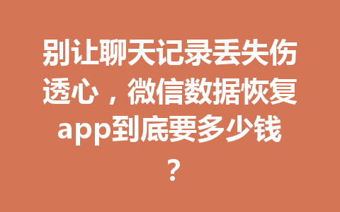 别让聊天记录丢失伤透心，微信数据恢复app到底要多少钱？
