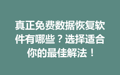 真正免费数据恢复软件有哪些？选择适合你的最佳解法！
