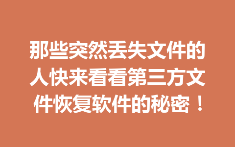那些突然丢失文件的人快来看看第三方文件恢复软件的秘密！