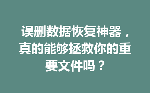 误删数据恢复神器，真的能够拯救你的重要文件吗？