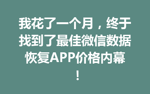 我花了一个月，终于找到了最佳微信数据恢复APP价格内幕！