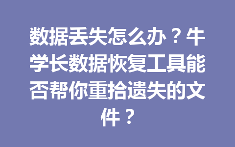 数据丢失怎么办？牛学长数据恢复工具能否帮你重拾遗失的文件？