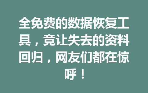 全免费的数据恢复工具，竟让失去的资料回归，网友们都在惊呼！