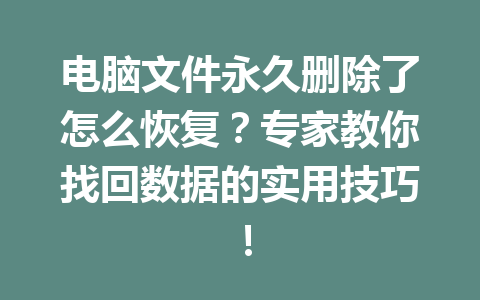 电脑文件永久删除了怎么恢复？专家教你找回数据的实用技巧！