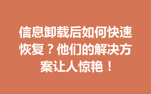 信息卸载后如何快速恢复？他们的解决方案让人惊艳！