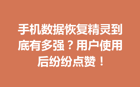 手机数据恢复精灵到底有多强？用户使用后纷纷点赞！