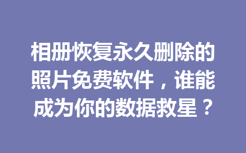 相册恢复永久删除的照片免费软件，谁能成为你的数据救星？