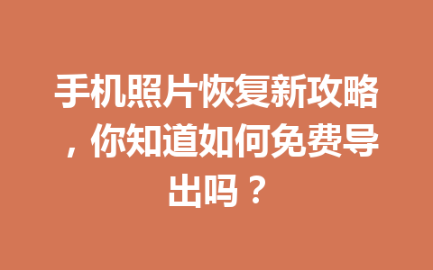 手机照片恢复新攻略，你知道如何免费导出吗？
