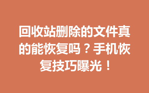 回收站删除的文件真的能恢复吗？手机恢复技巧曝光！