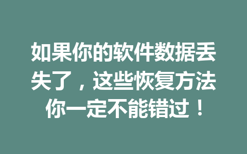 如果你的软件数据丢失了，这些恢复方法你一定不能错过！