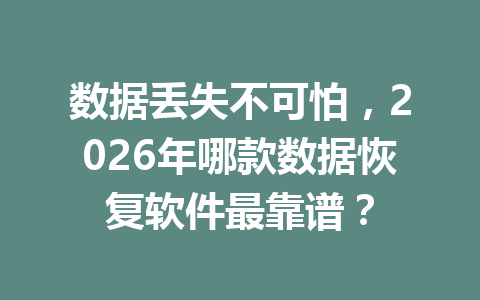 数据丢失不可怕，2026年哪款数据恢复软件最靠谱？